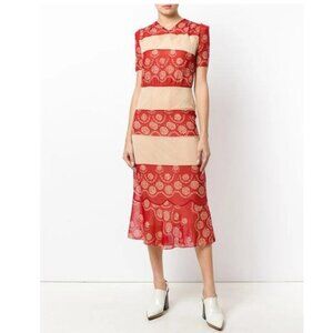 Maison Margiela Floral Embroidered Midi Dress In Red